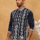 Men Silk Blend Embroidered Kurta Pyjama (65KP 5415 Navy ) [FF] [B-1-2]