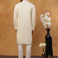 Men Silk Blend Embroidered Kurta Pyjama (65KP 5415 White ) [FF] [B-1-2]