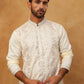 Men Silk Blend Embroidered Kurta Pyjama (65KP 5415 White ) [FF] [B-1-2]