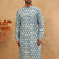Printed Cotton Blend Kurta Pyjama with Thread Work (65KP 5416 Blue ) [FF] [J-1]