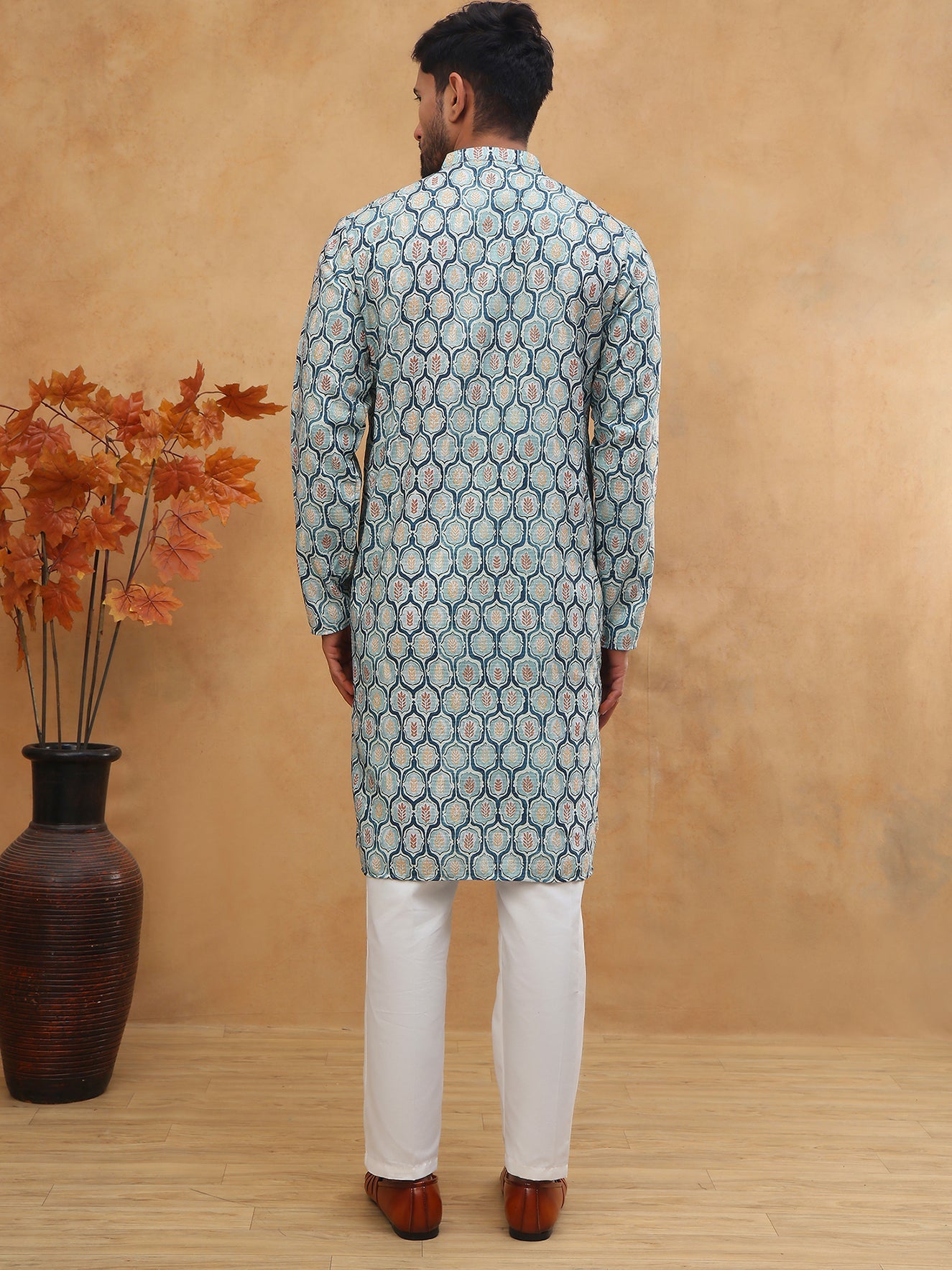 Printed Cotton Blend Kurta Pyjama with Thread Work (65KP 5416 Blue ) [FF] [J-1]