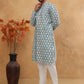 Printed Cotton Blend Kurta Pyjama with Thread Work (65KP 5416 Blue ) [FF] [J-1]