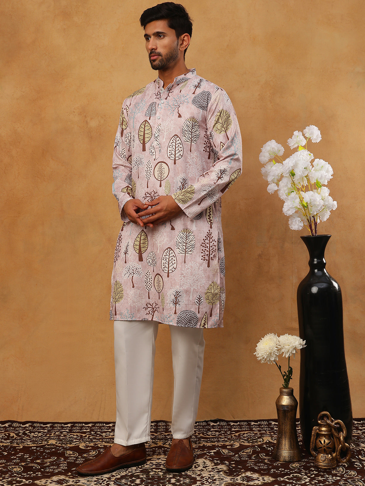 Printed Cotton Blend Kurta Pyjama with Thread Work (65KP 5416 Peach ) [FF] [J-1]