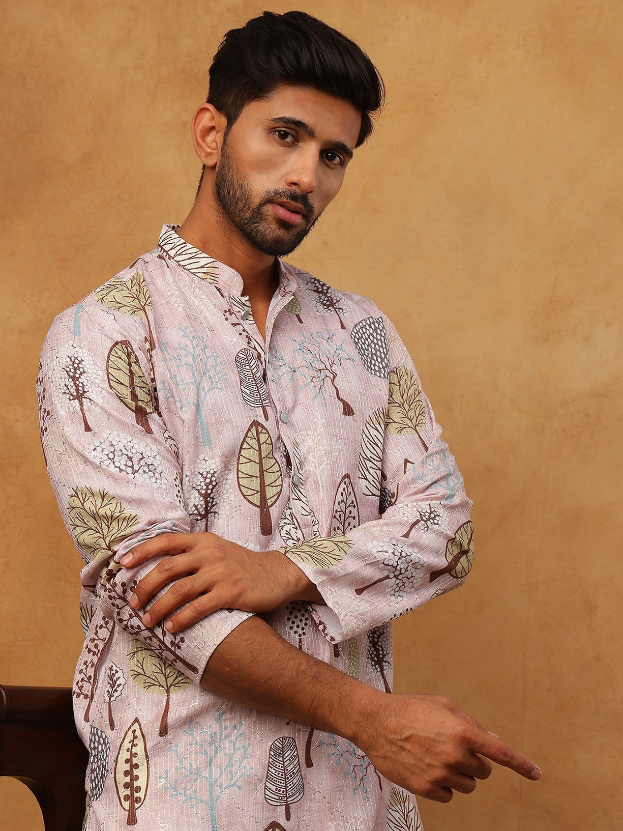 Printed Cotton Blend Kurta Pyjama with Thread Work (65KP 5416 Peach ) [FF] [J-1]