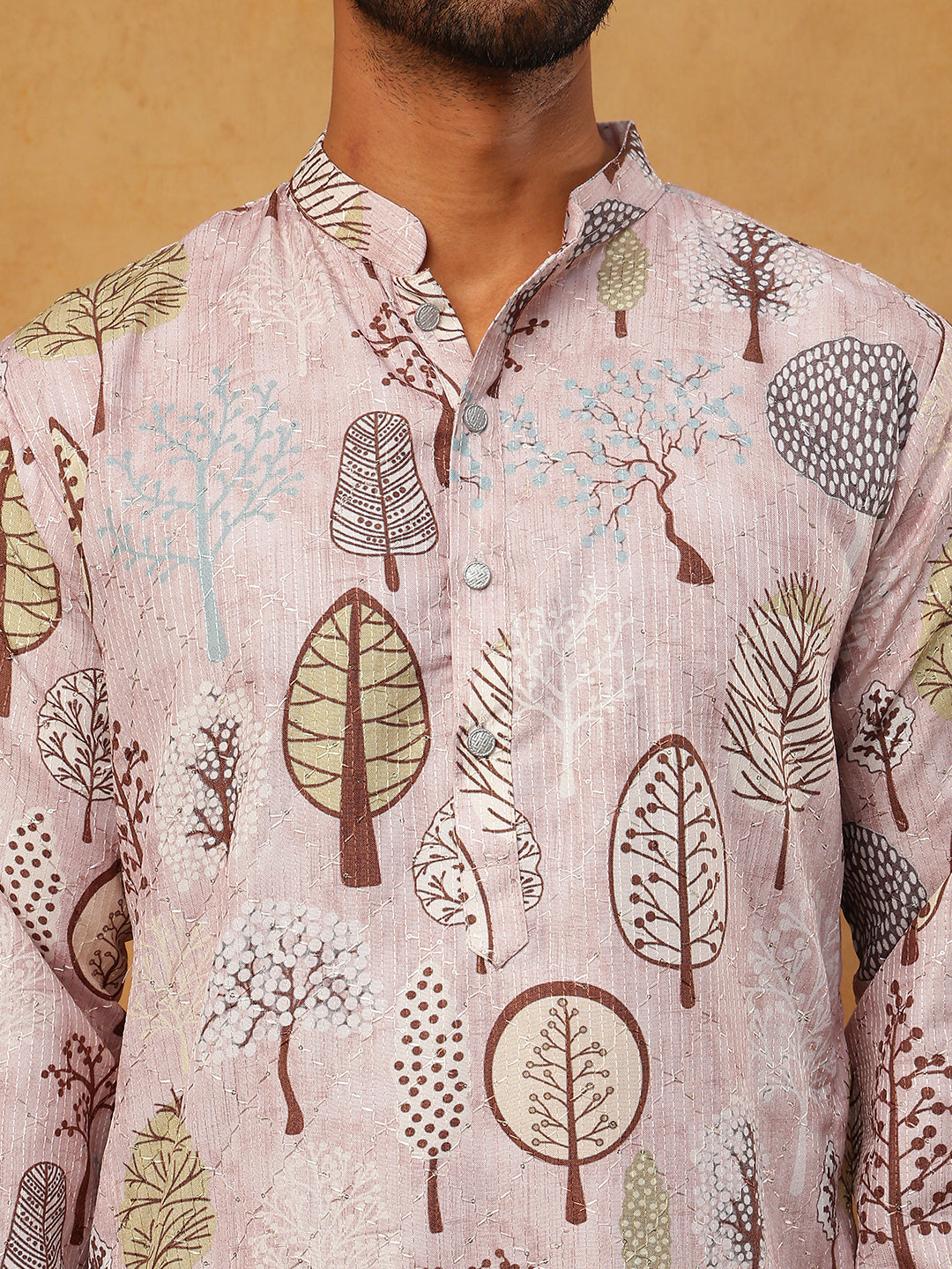 Printed Cotton Blend Kurta Pyjama with Thread Work (65KP 5416 Peach ) [FF] [J-1]