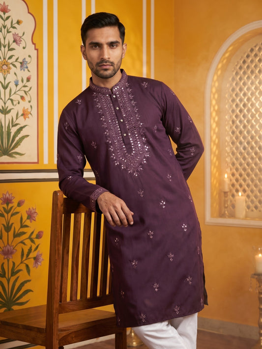 Festive Wear Silk Blend Embroidered Kurta Pyjama ( 65KP P 5417Purple )