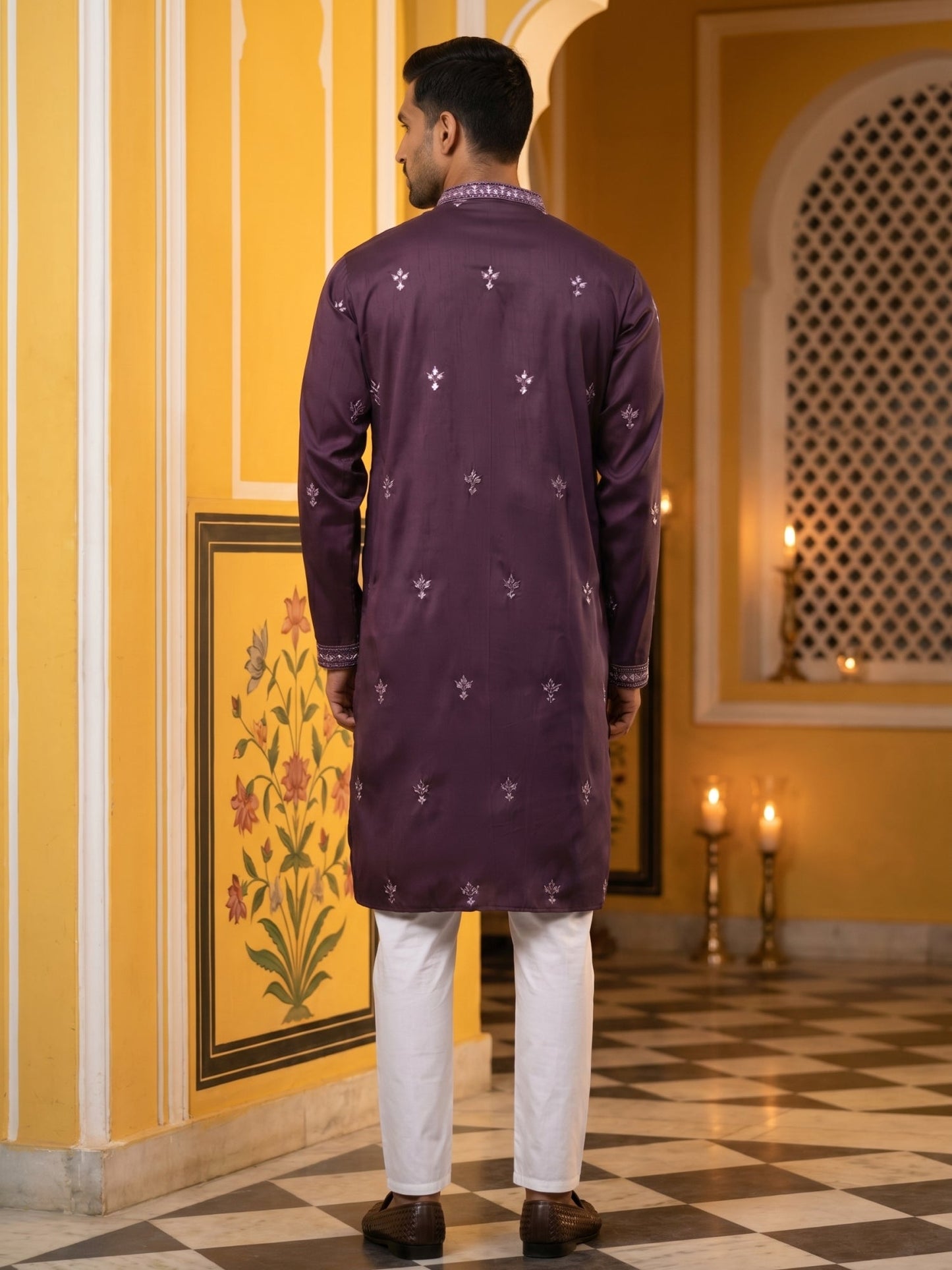 Festive Wear Silk Blend Embroidered Kurta Pyjama ( 65KP P 5417Purple )