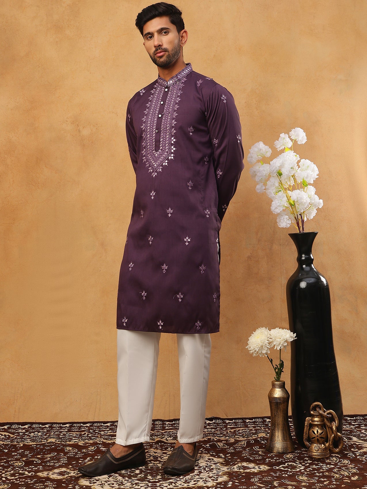 Festive Wear Silk Blend Embroidered Kurta Pyjama (65KP 5417 Purple ) [FF] [B-1]