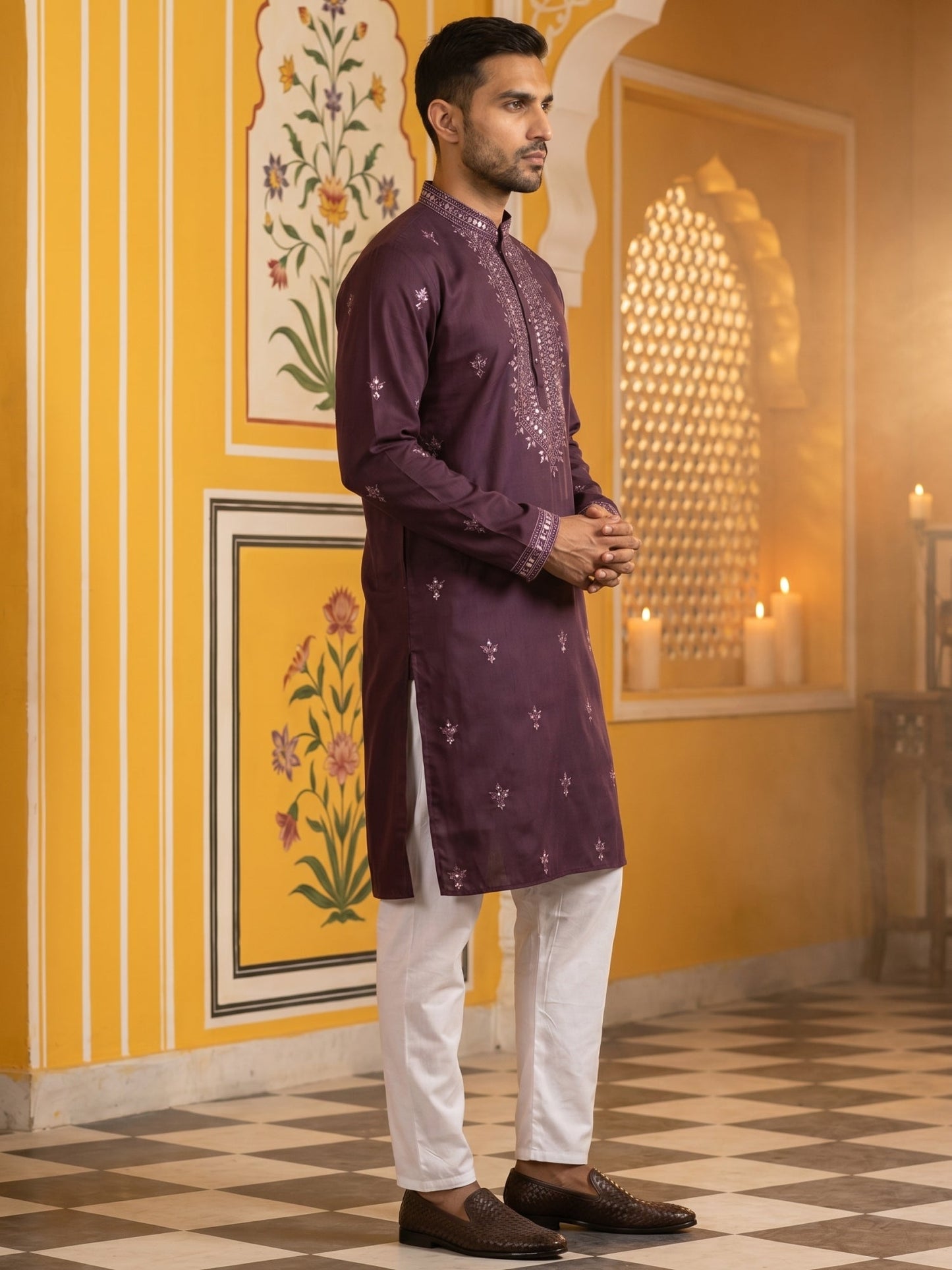 Festive Wear Silk Blend Embroidered Kurta Pyjama ( 65KP P 5417Purple )