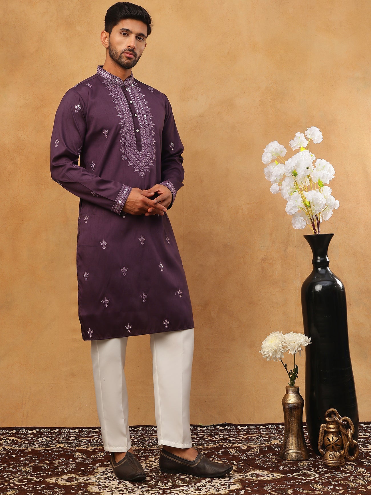 Festive Wear Silk Blend Embroidered Kurta Pyjama (65KP 5417 Purple ) [FF] [B-1]