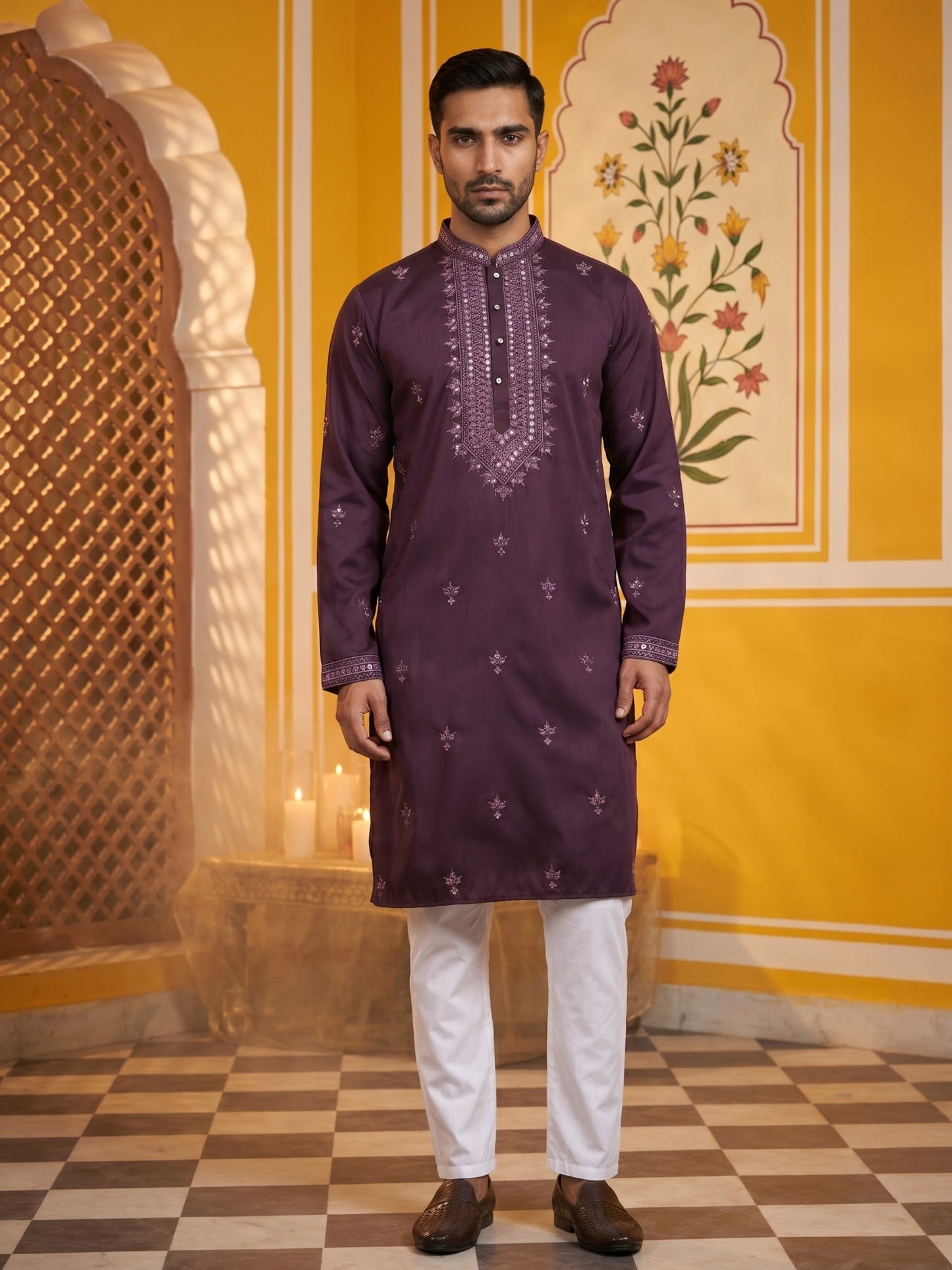 Festive Wear Silk Blend Embroidered Kurta Pyjama ( 65KP P 5417Purple )