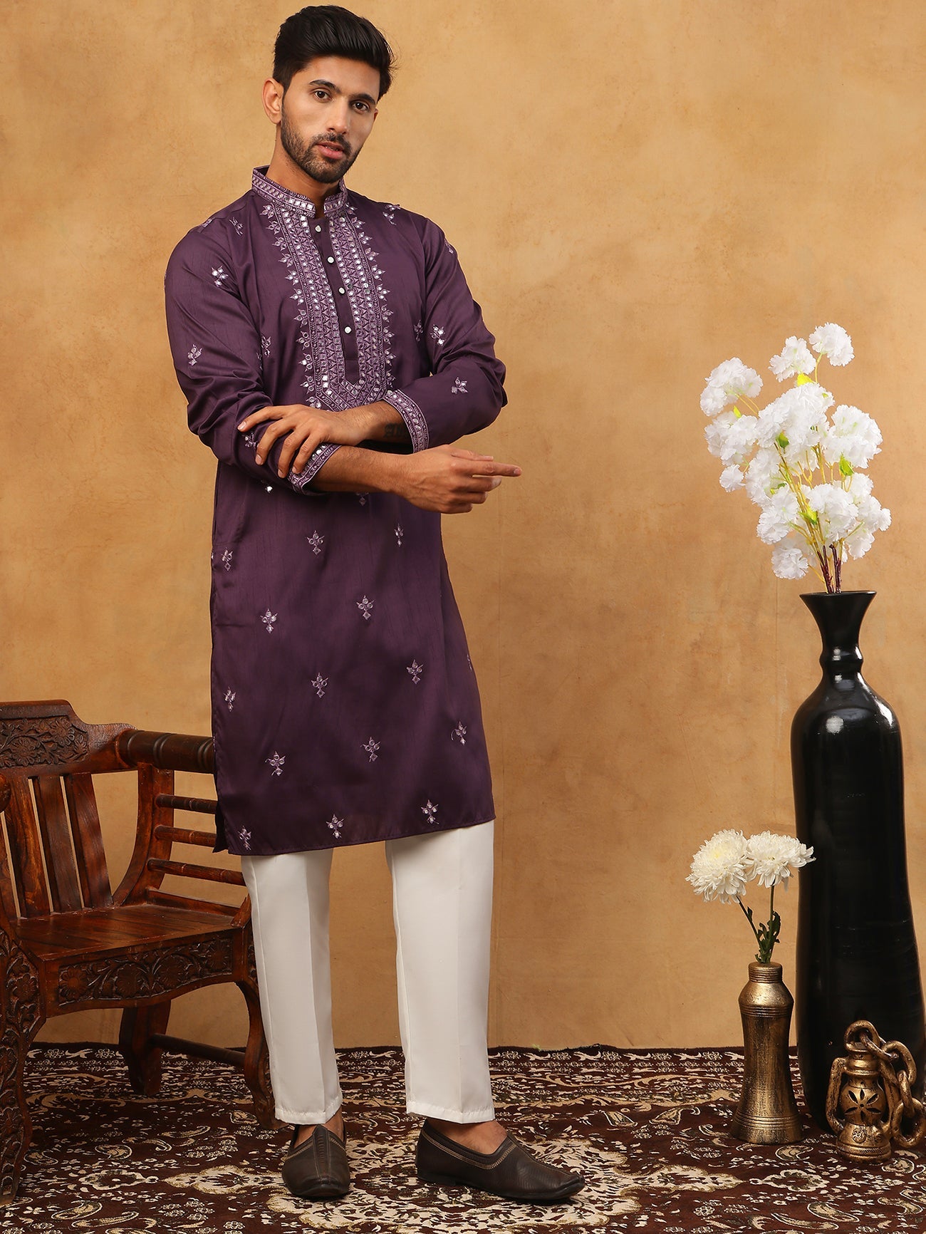 Festive Wear Silk Blend Embroidered Kurta Pyjama (65KP 5417 Purple ) [FF] [B-1]