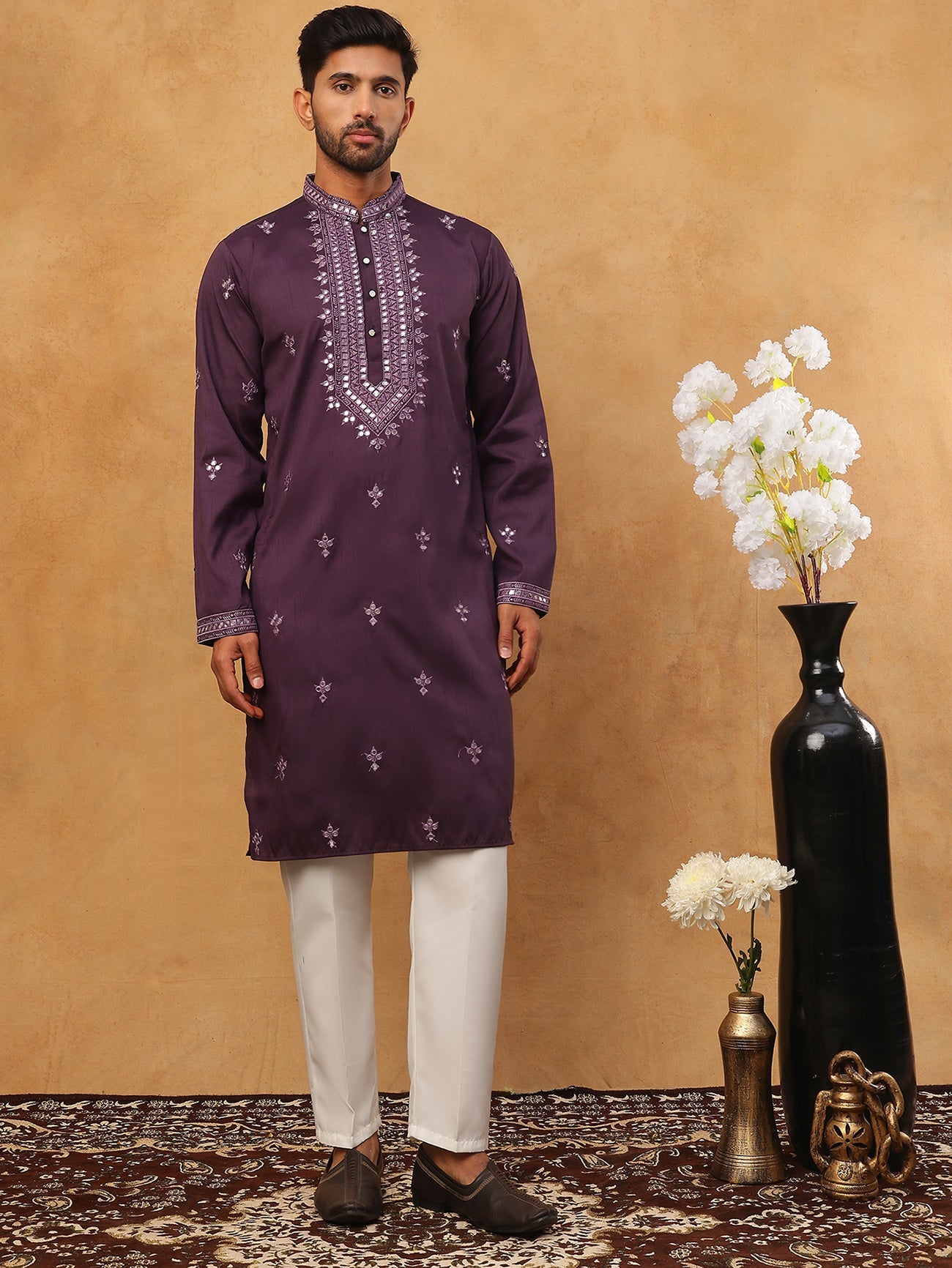 Festive Wear Silk Blend Embroidered Kurta Pyjama (65KP 5417 Purple ) [FF] [B-1]