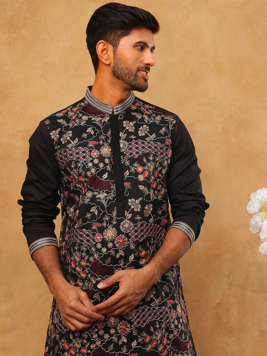 Premium Silk Blend Embroidered Kurta Pyjama (65KP 5418 Black ) [FF] [B-12]