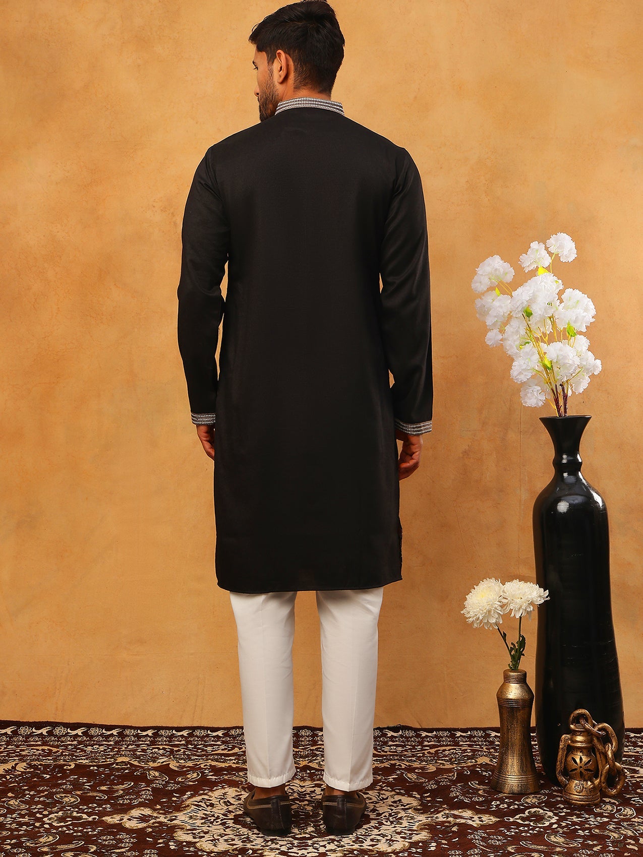 Premium Silk Blend Embroidered Kurta Pyjama (65KP 5418 Black ) [FF] [B-12]