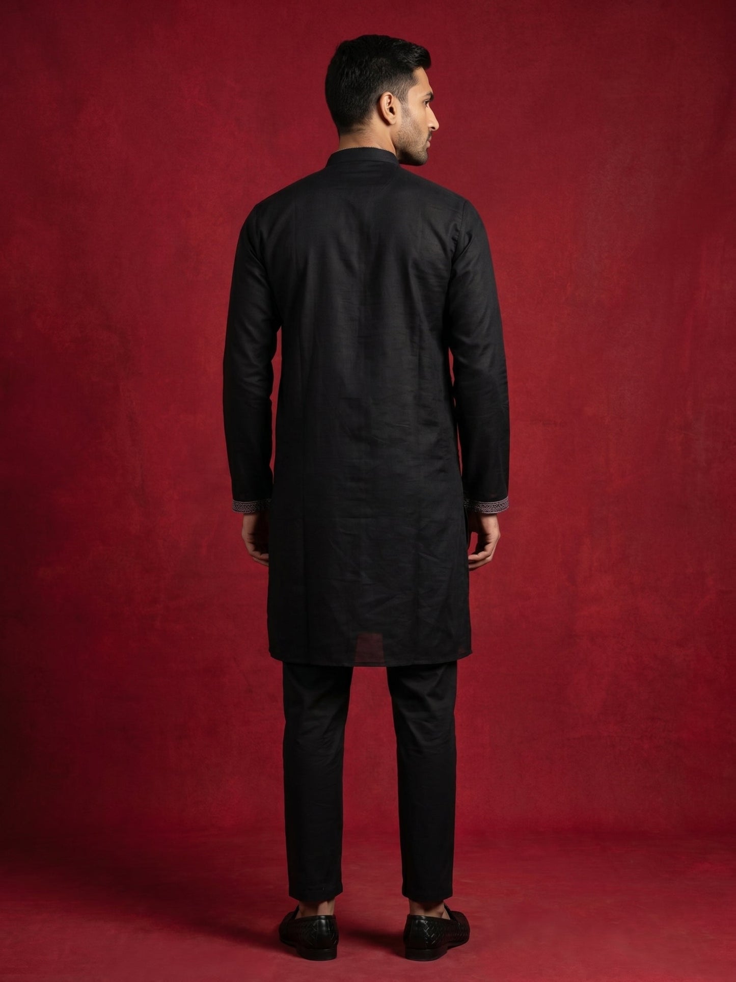 Premium Silk Blend Embroidered Kurta Pyjama ( 65KP B-P 5418Black )