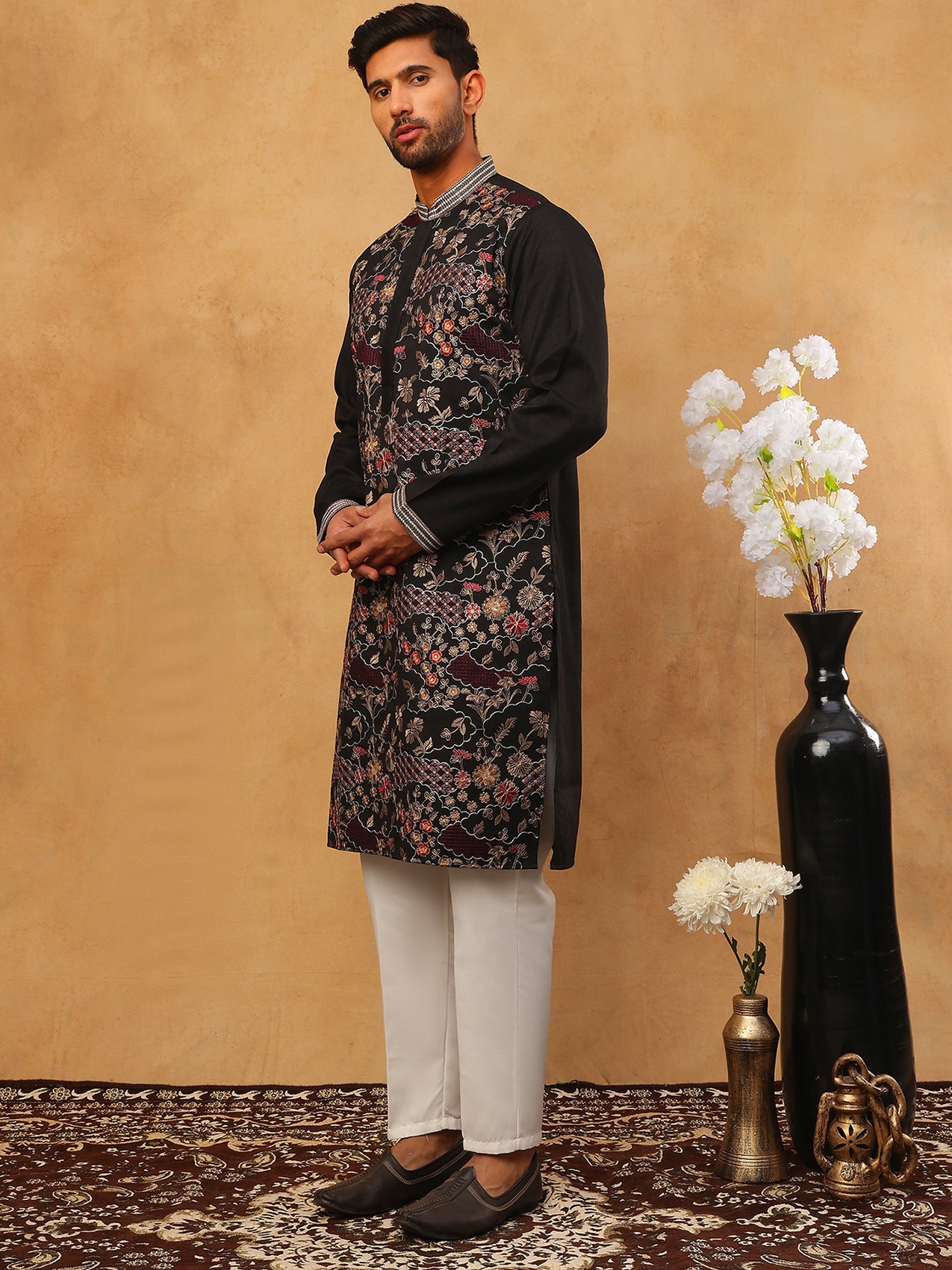 Premium Silk Blend Embroidered Kurta Pyjama (65KP 5418 Black ) [FF] [B-12]