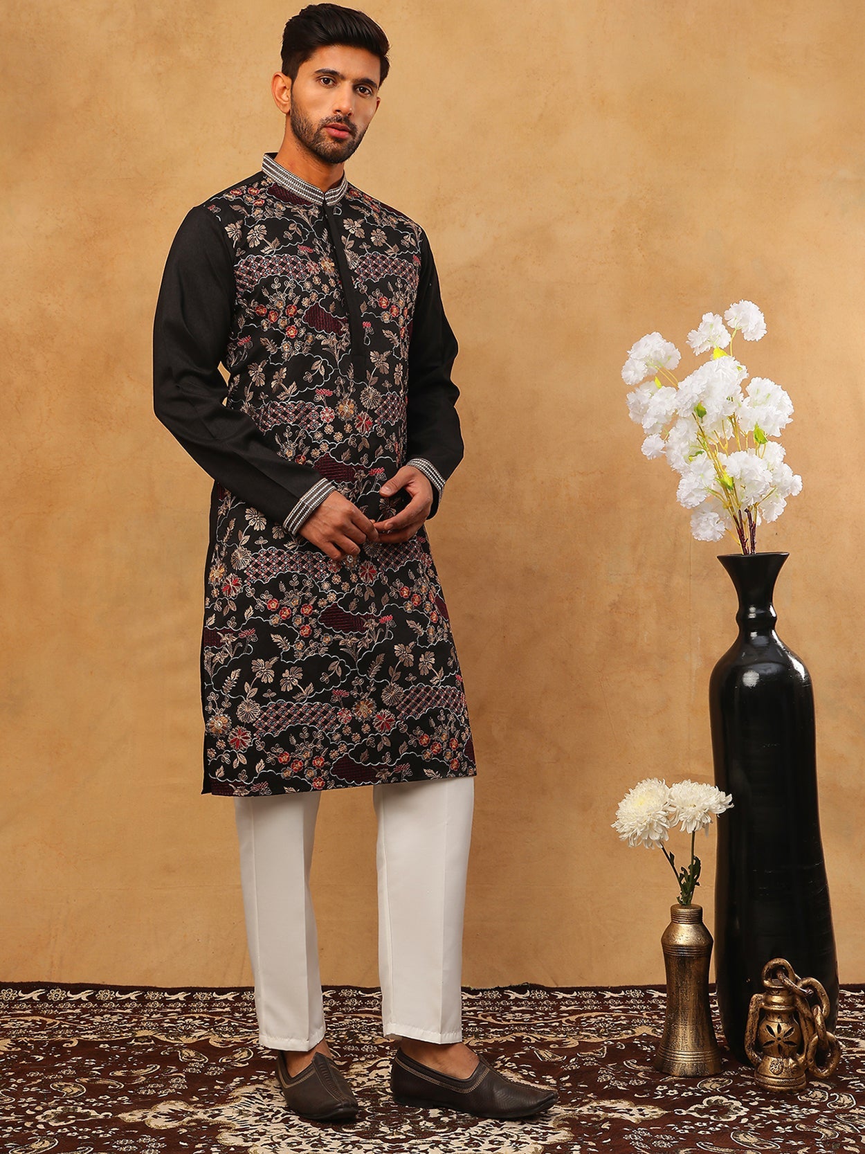 Premium Silk Blend Embroidered Kurta Pyjama (65KP 5418 Black ) [FF] [B-12]