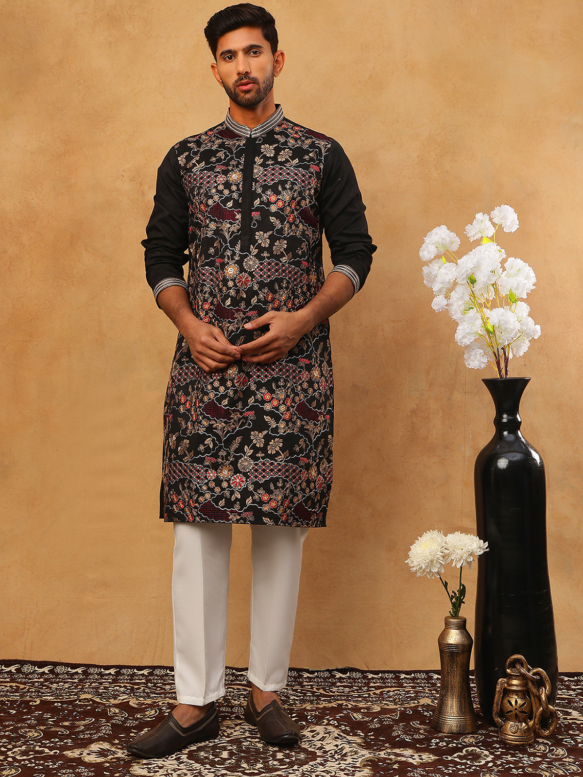 Premium Silk Blend Embroidered Kurta Pyjama (65KP 5418 Black ) [FF] [B-12]