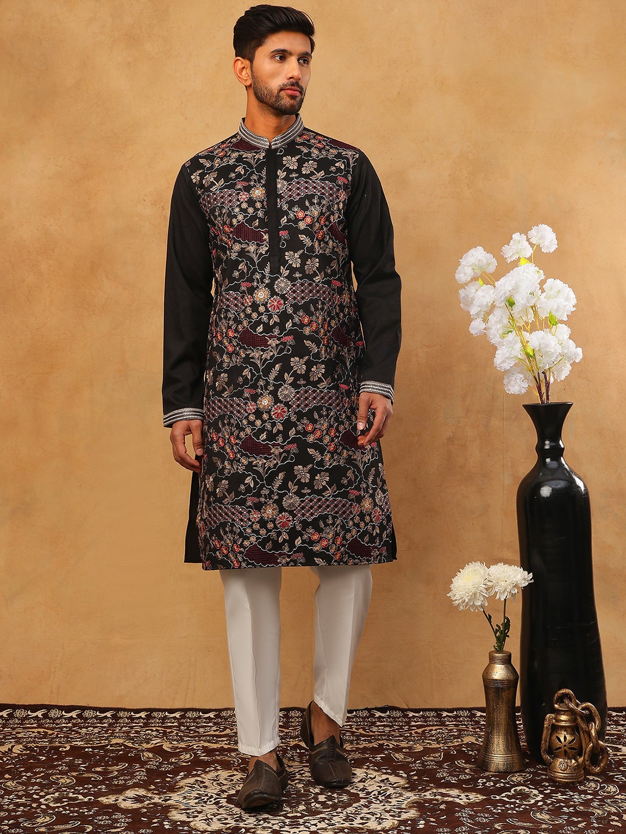Premium Silk Blend Embroidered Kurta Pyjama (65KP 5418 Black ) [FF] [B-12]