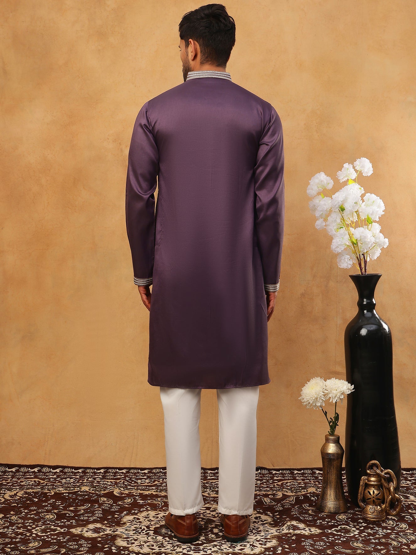 Premium Silk Blend Embroidered Kurta Pyjama (65KP 5418 Purple ) [FF] [B-12]