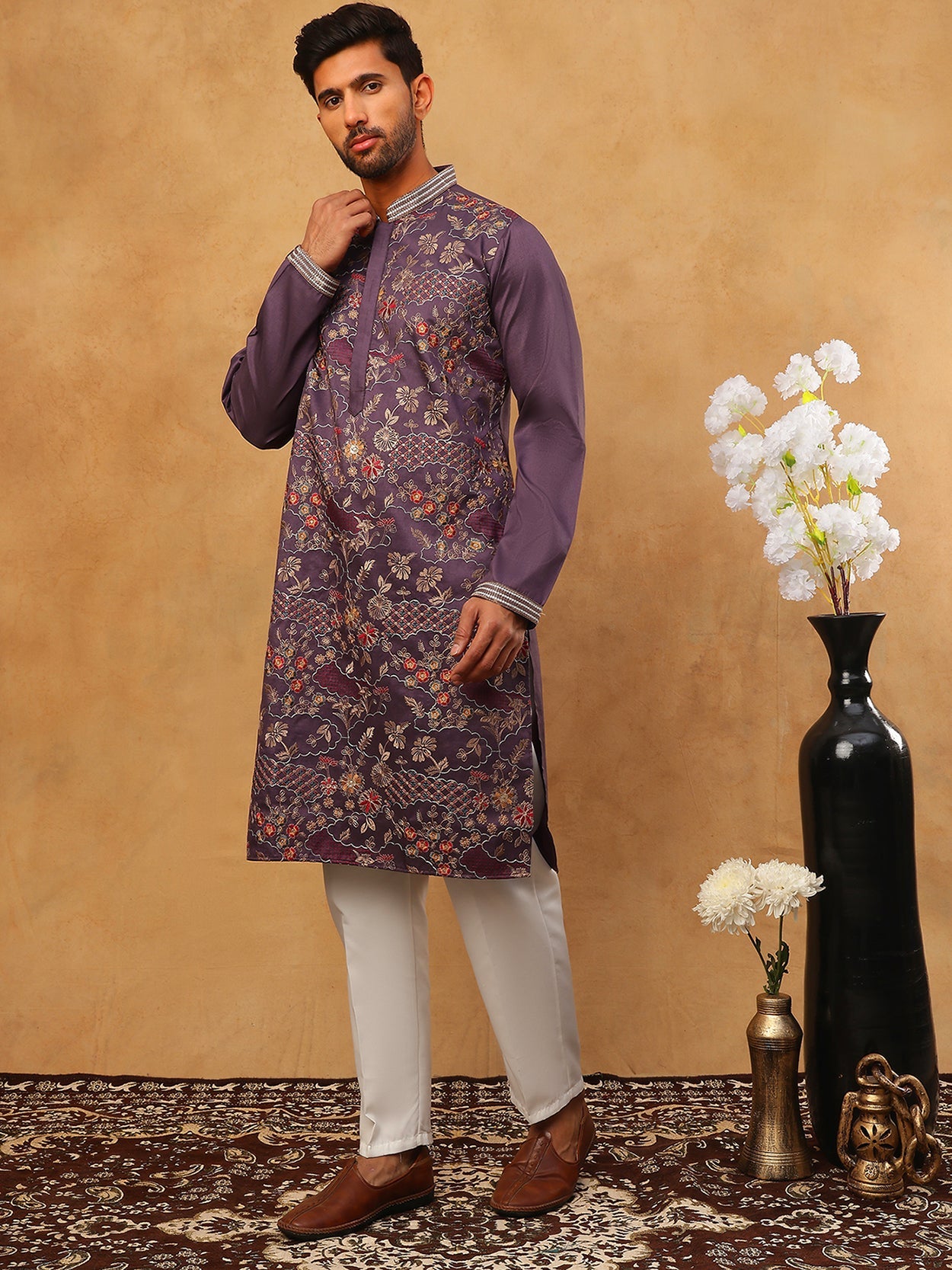 Premium Silk Blend Embroidered Kurta Pyjama (65KP 5418 Purple ) [FF] [B-12]