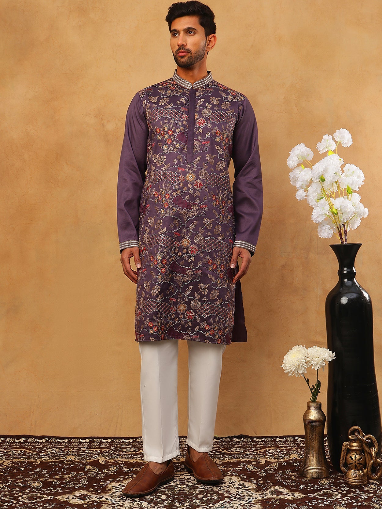 Premium Silk Blend Embroidered Kurta Pyjama (65KP 5418 Purple ) [FF] [B-12]