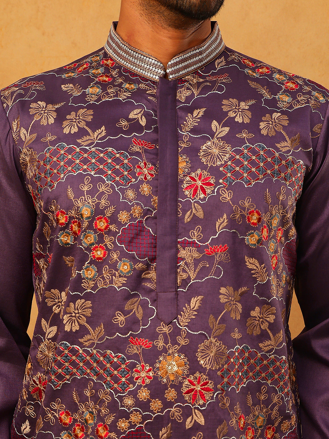 Premium Silk Blend Embroidered Kurta Pyjama (65KP 5418 Purple ) [FF] [B-12]