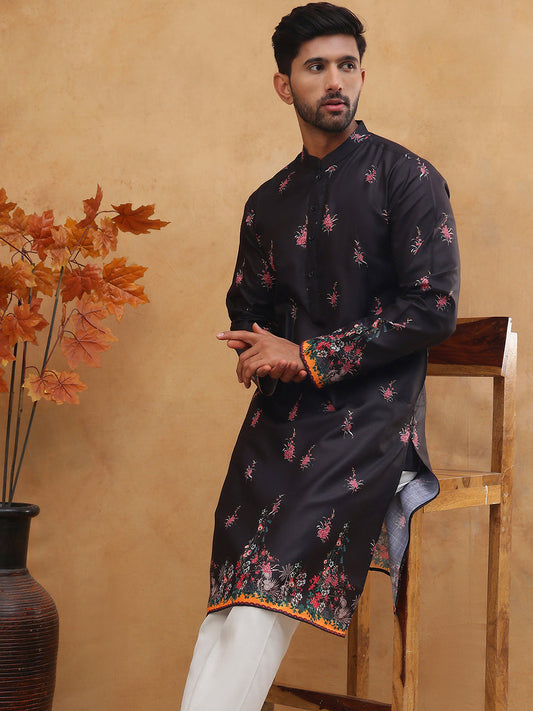 Cotton Blend Printed Straight Kurta Pyjama (65KP 5419 Black ) [FF] [O-14]