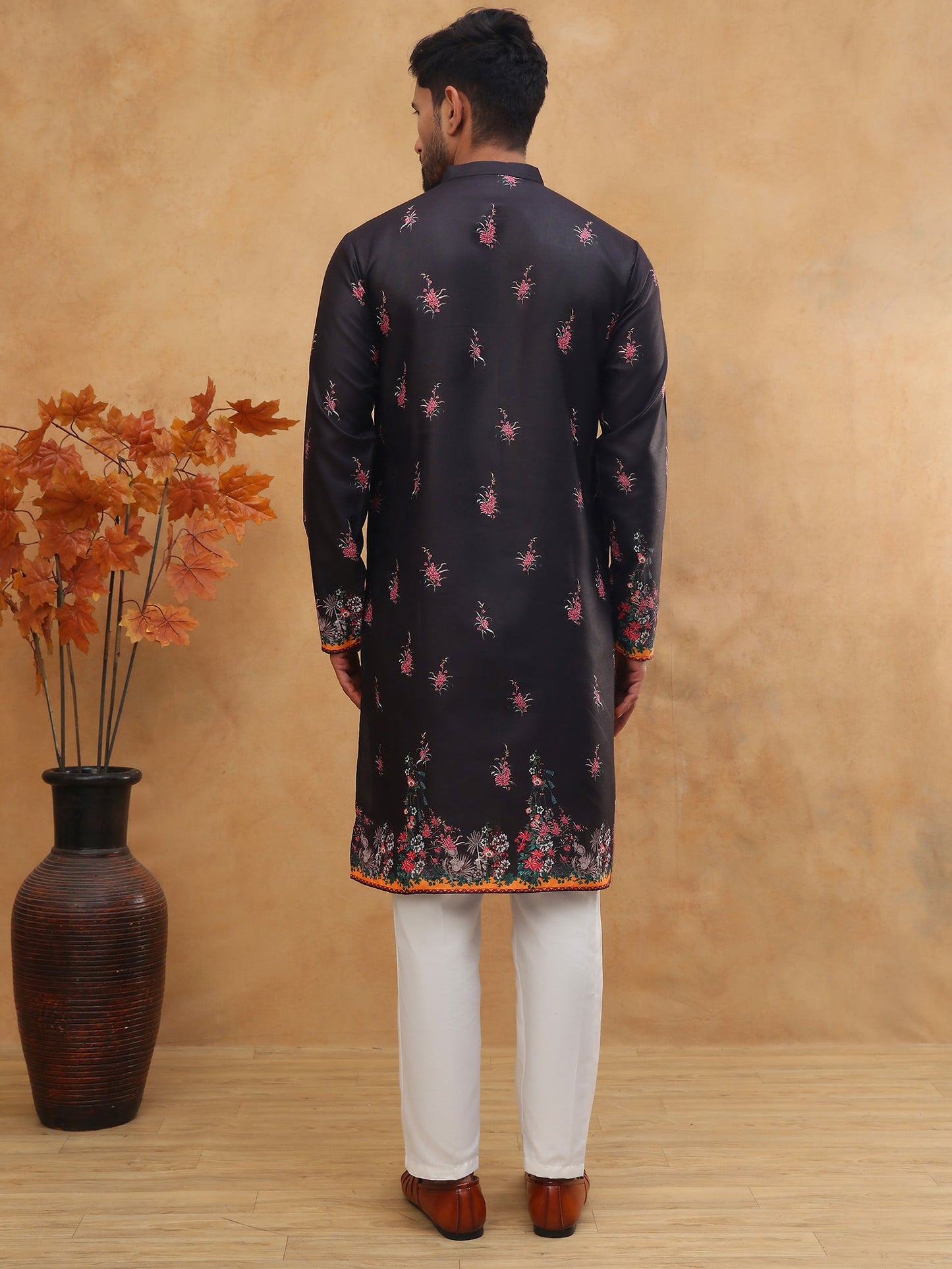 Cotton Blend Printed Straight Kurta Pyjama (65KP 5419 Black ) [FF] [O-14]