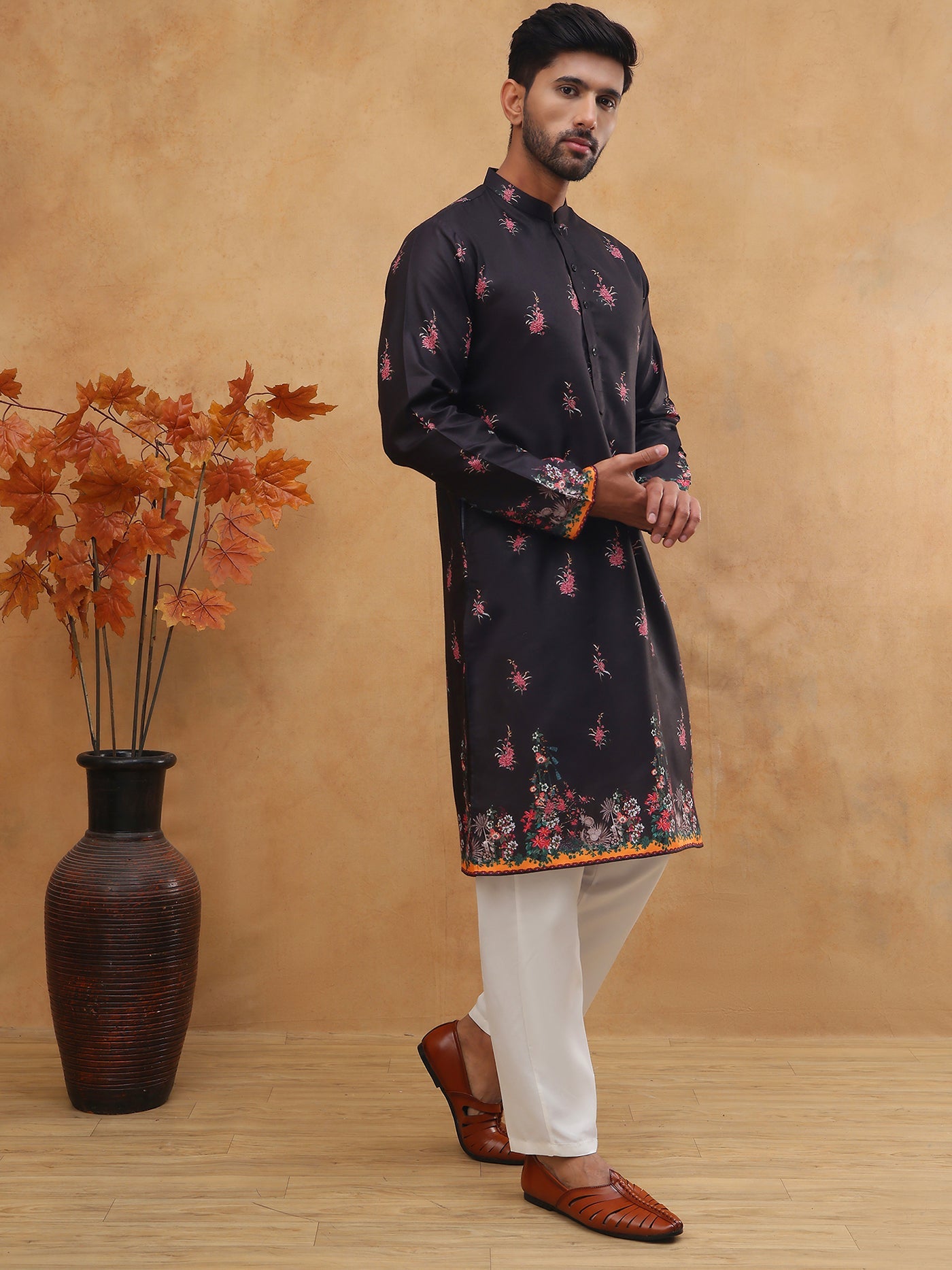 Cotton Blend Printed Straight Kurta Pyjama (65KP 5419 Black ) [FF] [O-14]