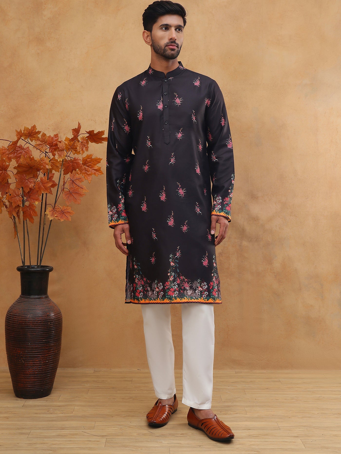 Cotton Blend Printed Straight Kurta Pyjama (65KP 5419 Black ) [FF] [O-14]