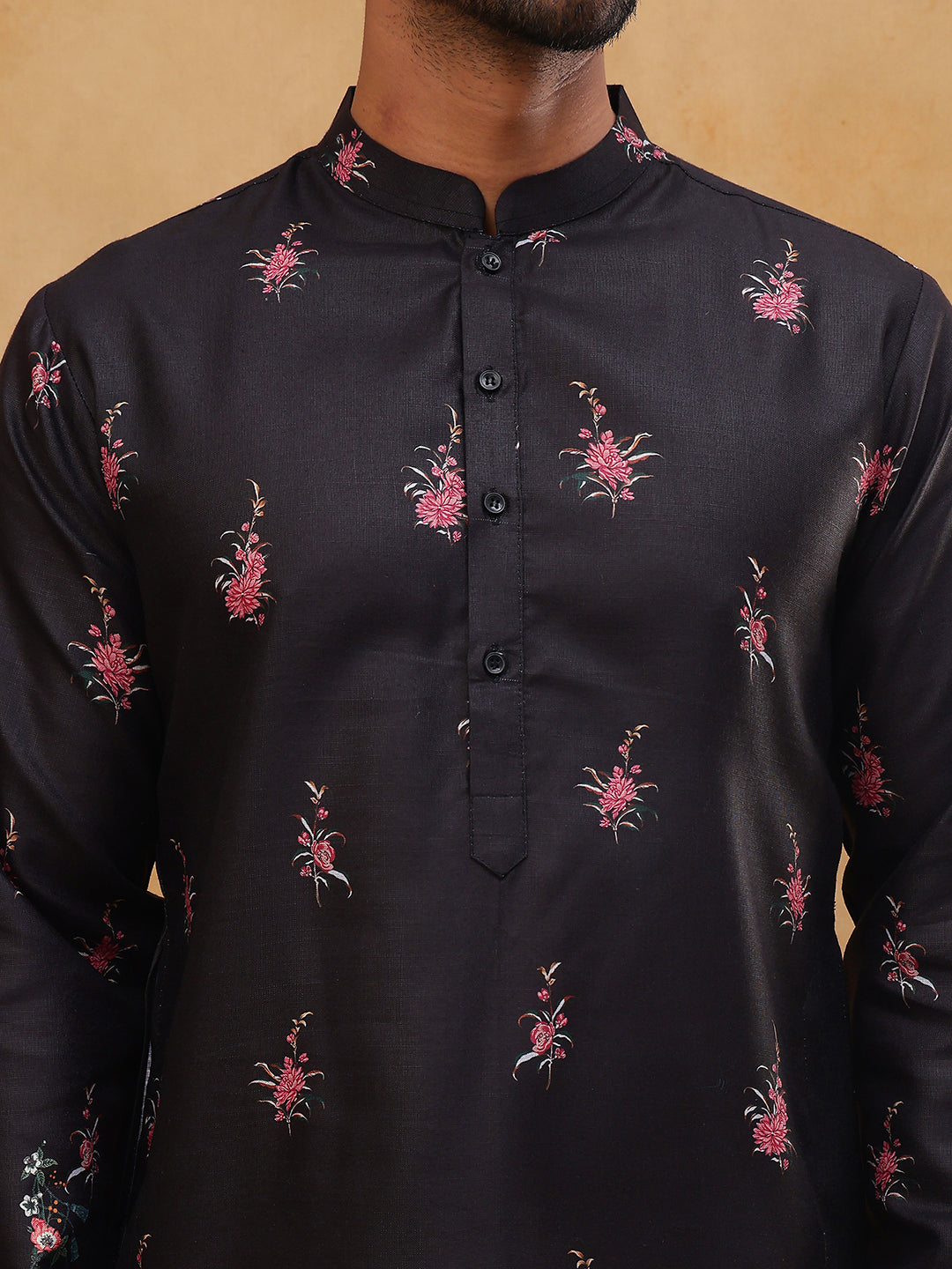 Cotton Blend Printed Straight Kurta Pyjama (65KP 5419 Black ) [FF] [O-14]