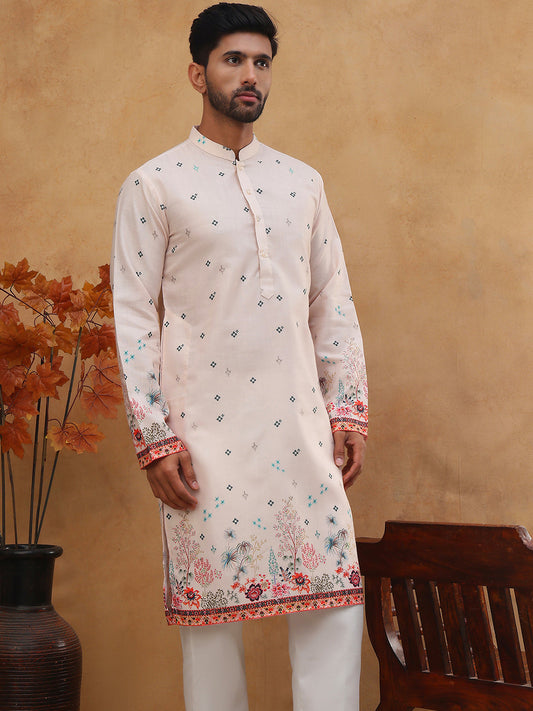 Cotton Blend Printed Straight Kurta Pyjama (65KP 5419 Peach ) [FF] [O-14]