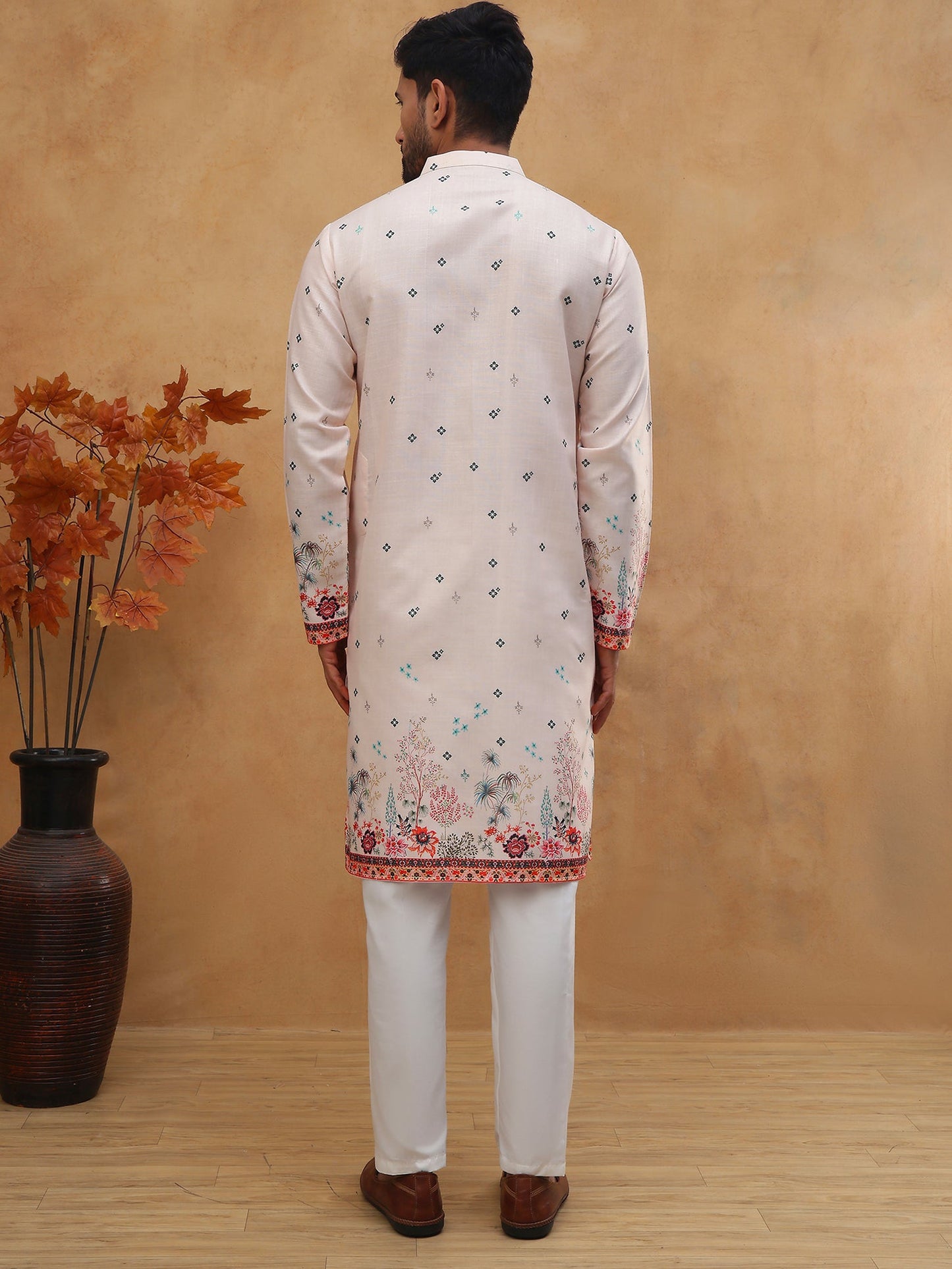 Cotton Blend Printed Straight Kurta Pyjama (65KP 5419 Peach ) [FF] [O-14]