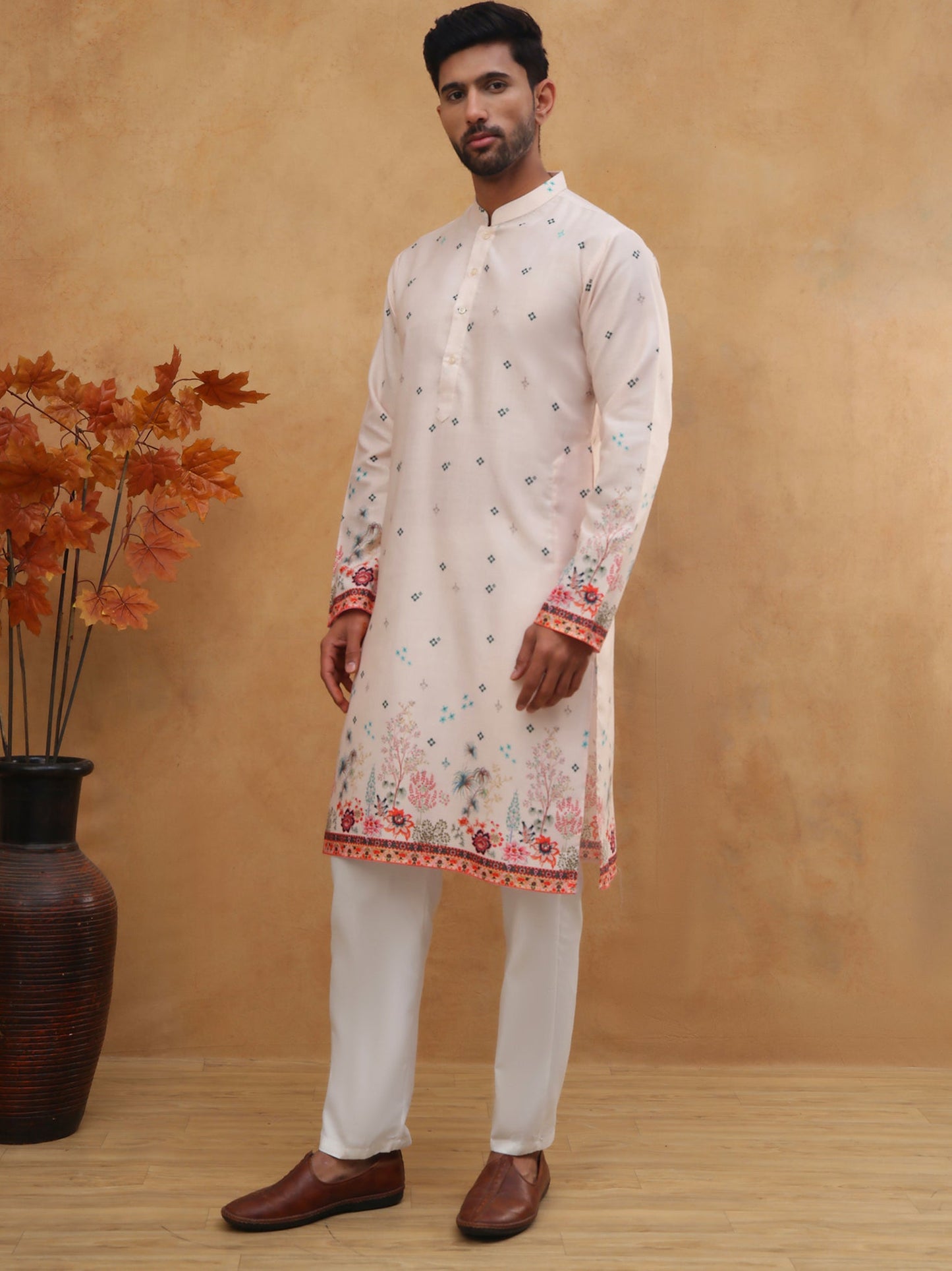 Cotton Blend Printed Straight Kurta Pyjama (65KP 5419 Peach ) [FF] [O-14]