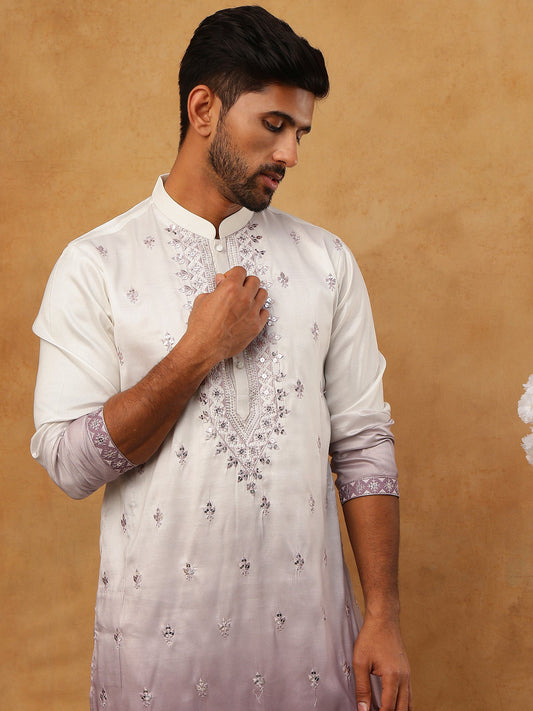 Festive Wear Silk Blend Embroidered Kurta Pyjama (65KP 5420 White ) [FF] [B-1]