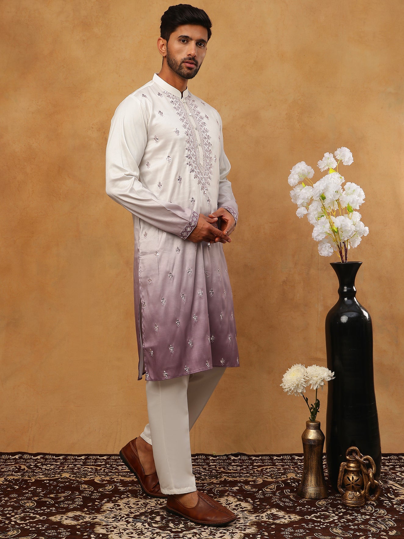 Festive Wear Silk Blend Embroidered Kurta Pyjama (65KP 5420 White ) [FF] [B-1]