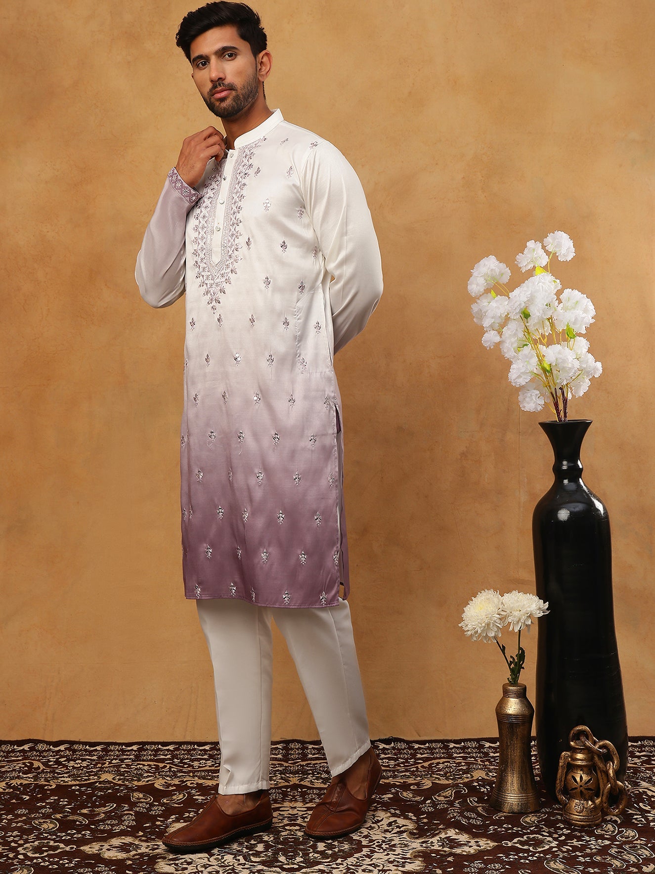 Festive Wear Silk Blend Embroidered Kurta Pyjama (65KP 5420 White ) [FF] [B-1]