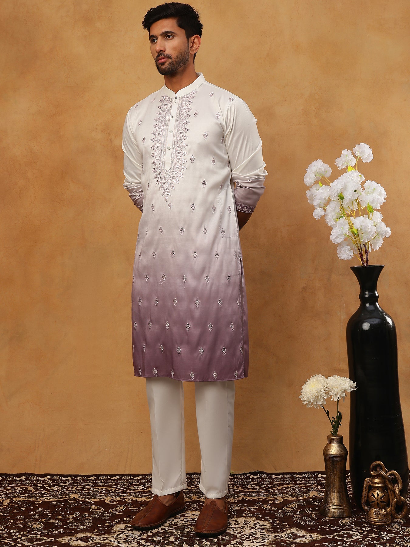 Festive Wear Silk Blend Embroidered Kurta Pyjama (65KP 5420 White ) [FF] [B-1]