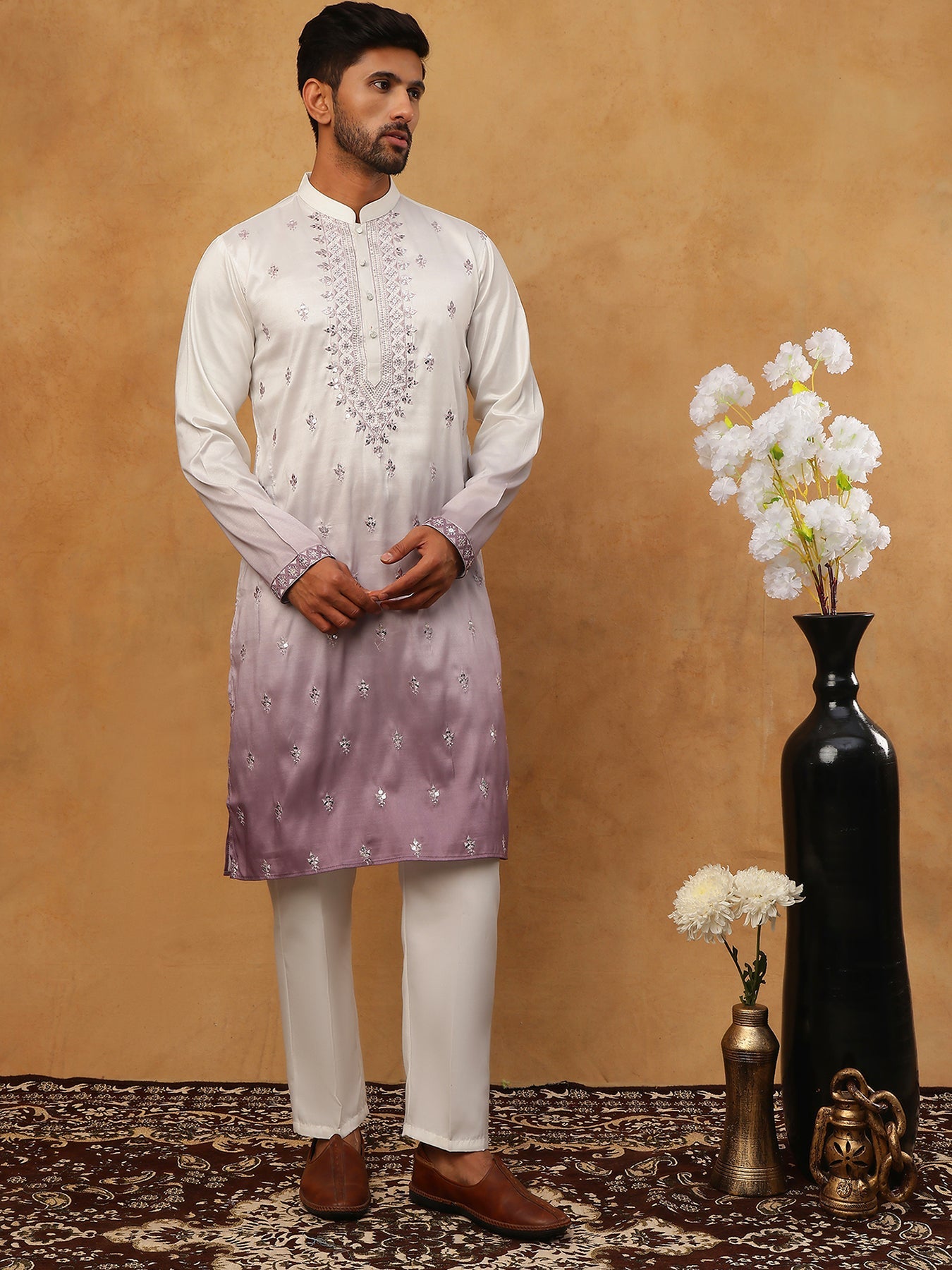 Festive Wear Silk Blend Embroidered Kurta Pyjama (65KP 5420 White ) [FF] [B-1]