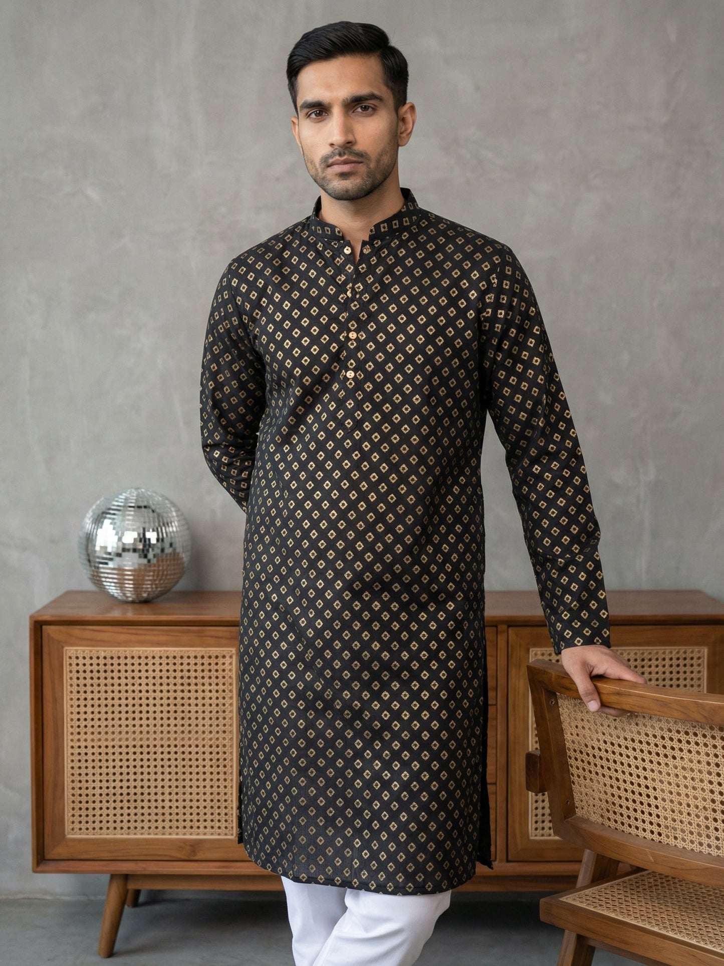 Festive Cotton Blend Printed Kurta Pyjama Set ( 65KP P 5421Black ) [FF] [P-11-10]