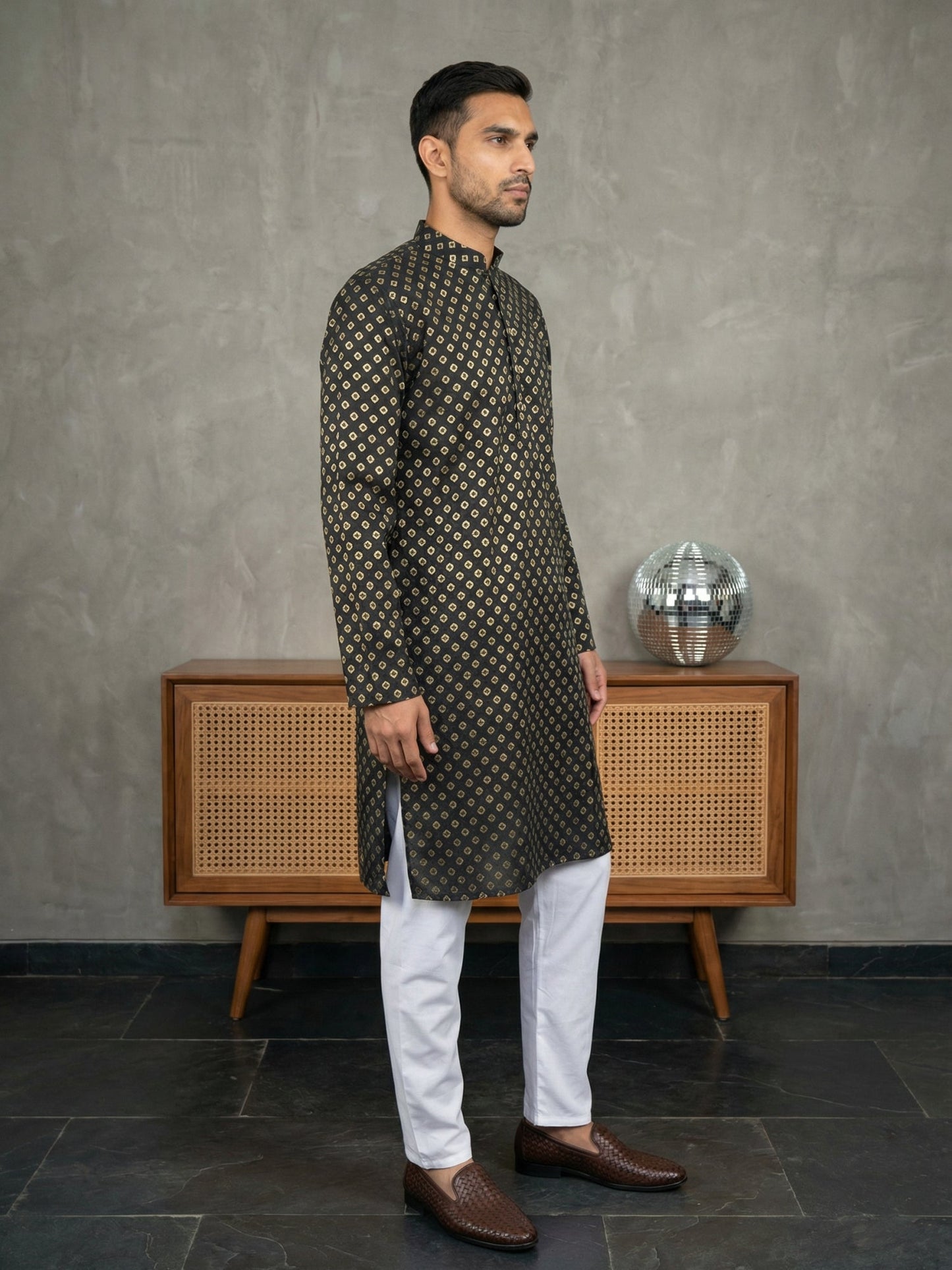 Festive Cotton Blend Printed Kurta Pyjama Set ( 65KP P 5421Black ) [FF] [P-11-10]