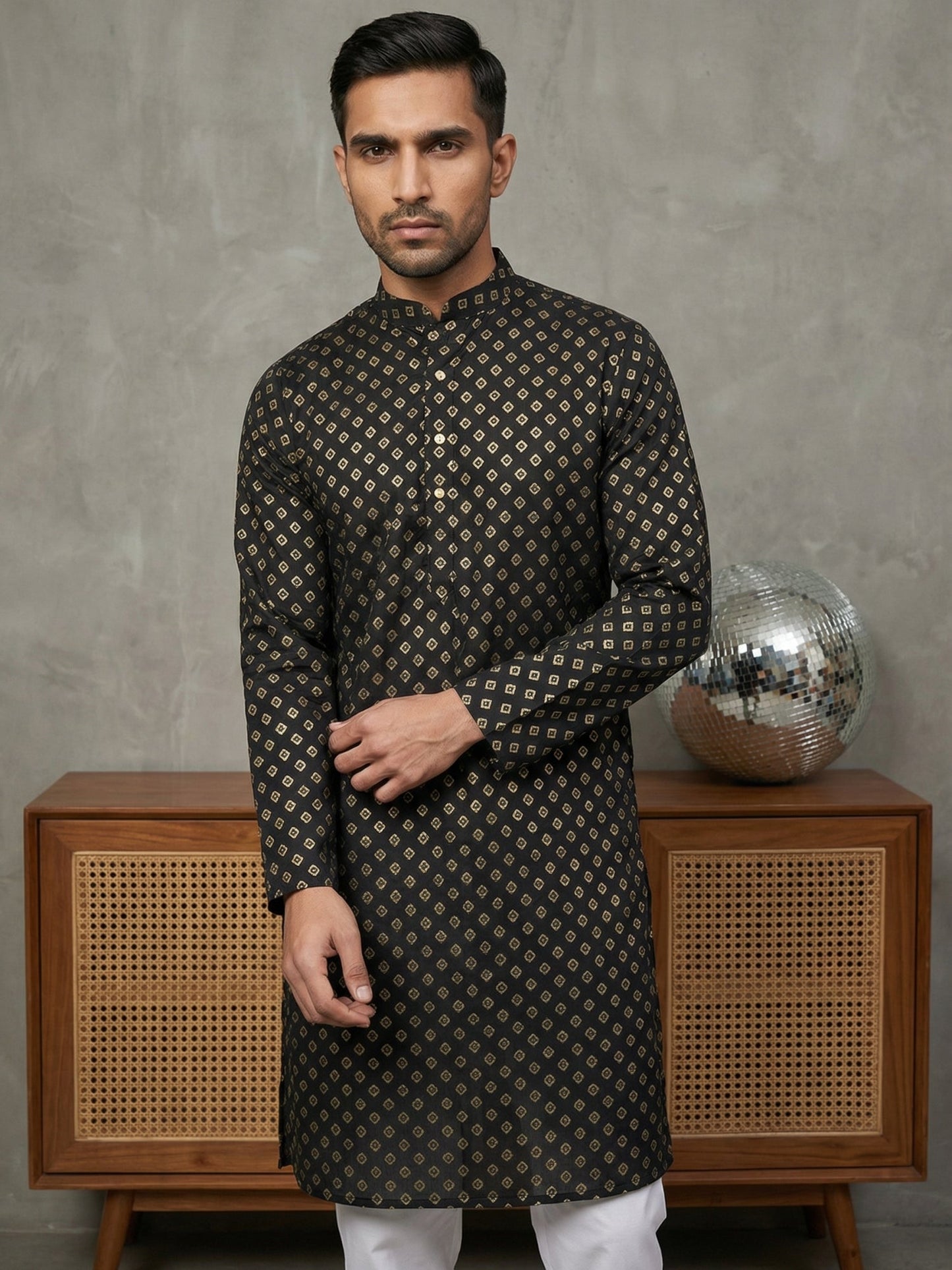 Festive Cotton Blend Printed Kurta Pyjama Set ( 65KP P 5421Black ) [FF] [P-11-10]