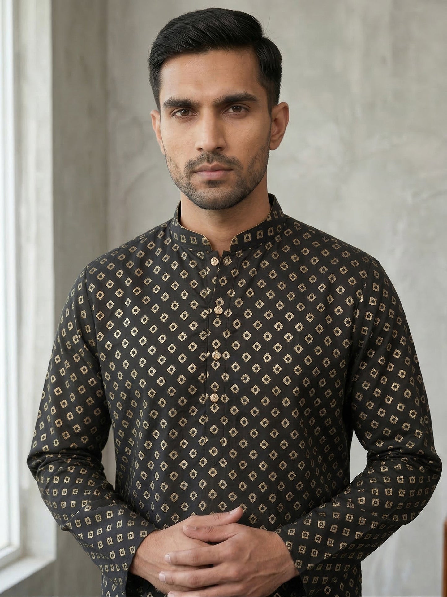 Festive Cotton Blend Printed Kurta Pyjama Set ( 65KP P 5421Black ) [FF] [P-11-10]