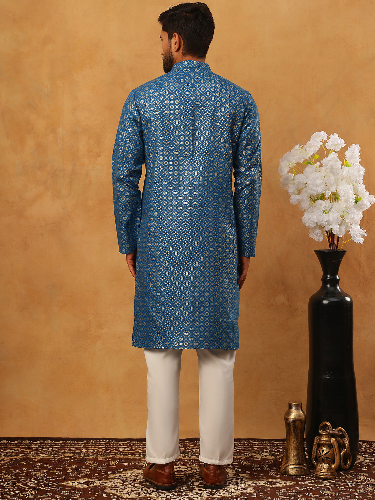 Festive Cotton Blend Printed Kurta Pyjama Set (65KP 5421 Blue ) [FF] [P-11-10]