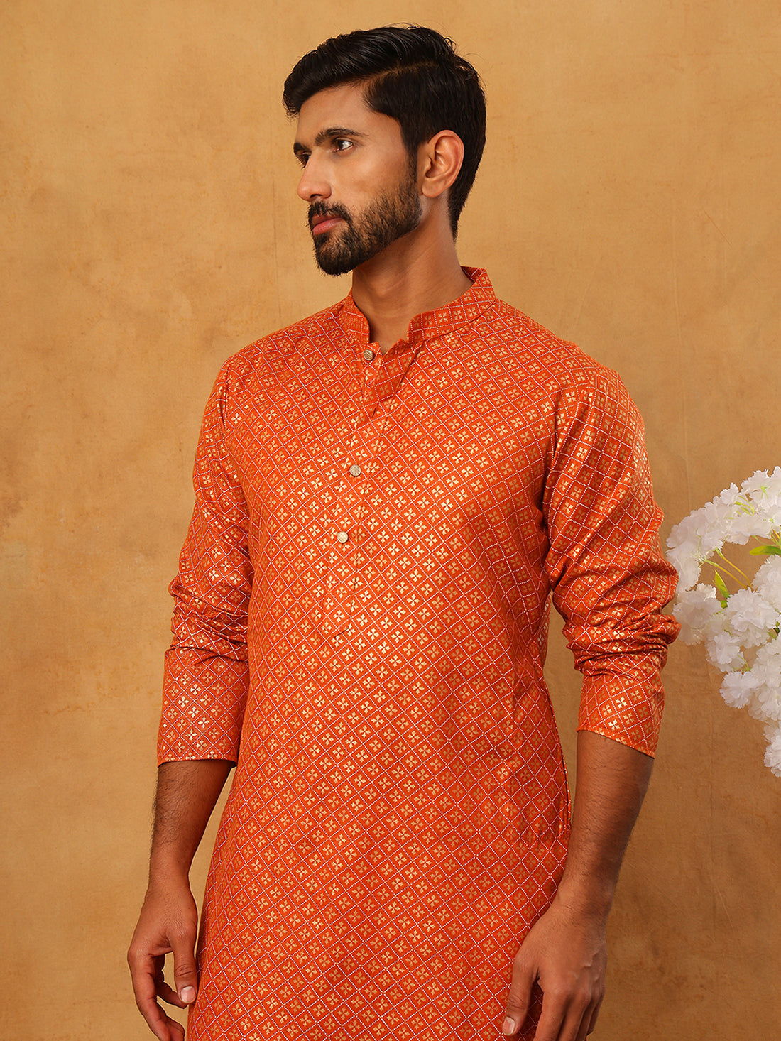 Festive Cotton Blend Printed Kurta Pyjama Set (65KP 5421 Orange ) [FF] [P-11-10]