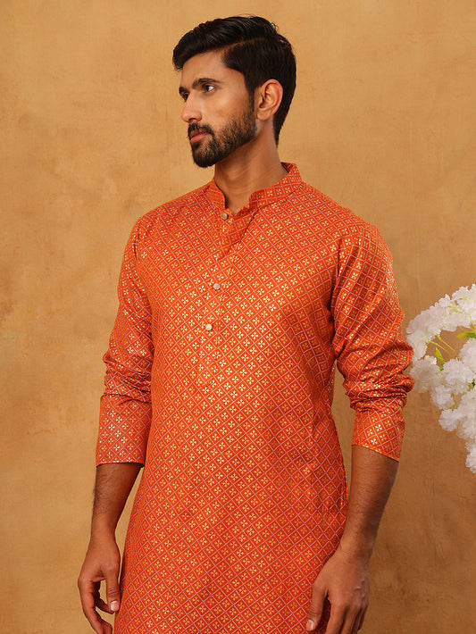 Festive Cotton Blend Printed Kurta Pyjama Set (65KP 5421 Orange ) [FF] [P-11-10]