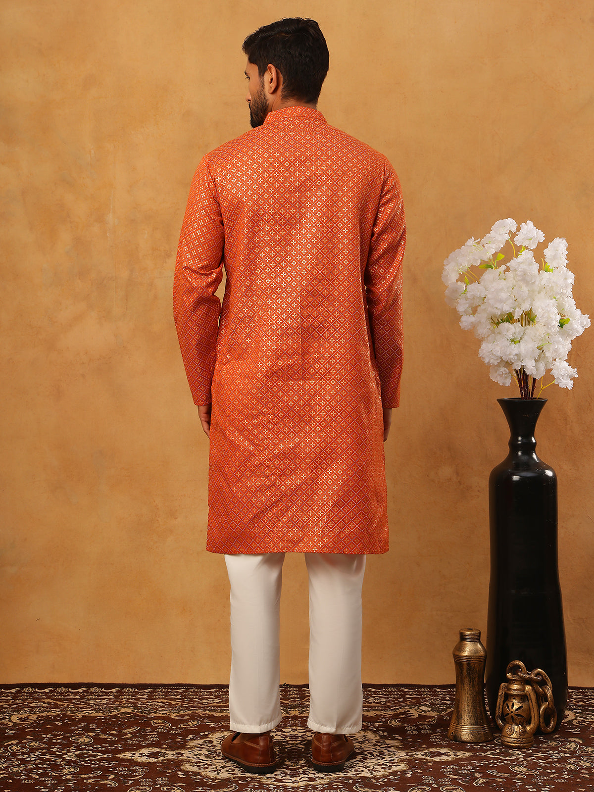 Festive Cotton Blend Printed Kurta Pyjama Set (65KP 5421 Orange ) [FF] [P-11-10]