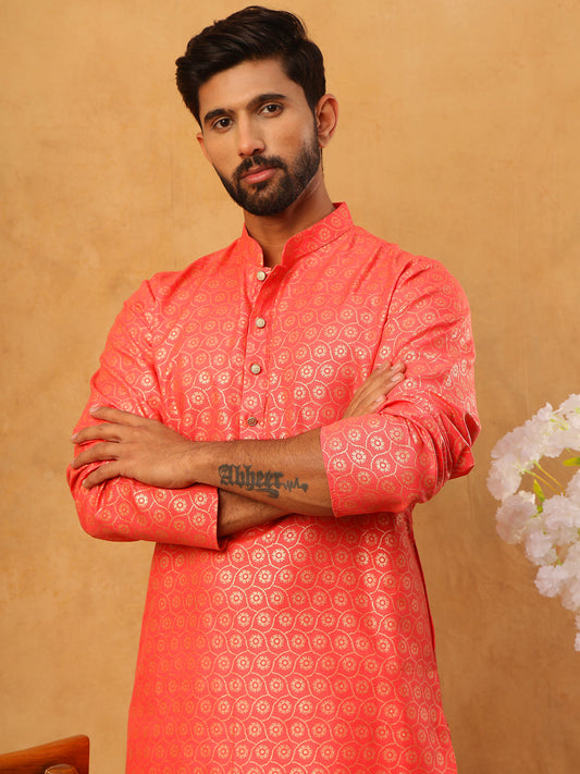 Festive Cotton Blend Printed Kurta Pyjama Set (65KP 5421 Peach ) [FF] [P-11-10]